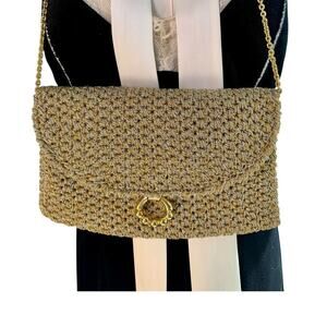 Vintage RODO Italy Bonwit Teller Gold Silver Metallic Woven Clutch Shoulder Bag